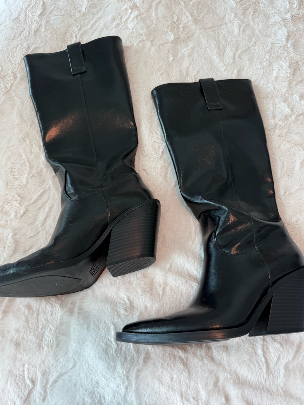 Zara Black Women's Mid-Calf Block Heel Boots